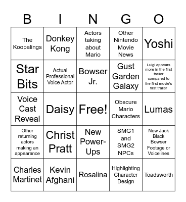 The Super Mario Galaxy Movie Direct Bingo Card