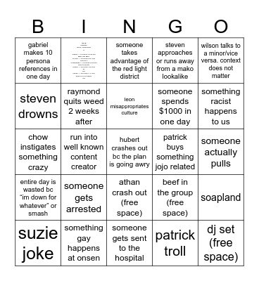 JAPAN TRIP Bingo Card