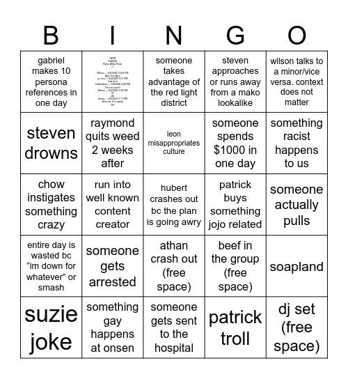 JAPAN TRIP Bingo Card