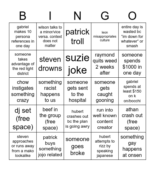 JAPAN TRIP Bingo Card