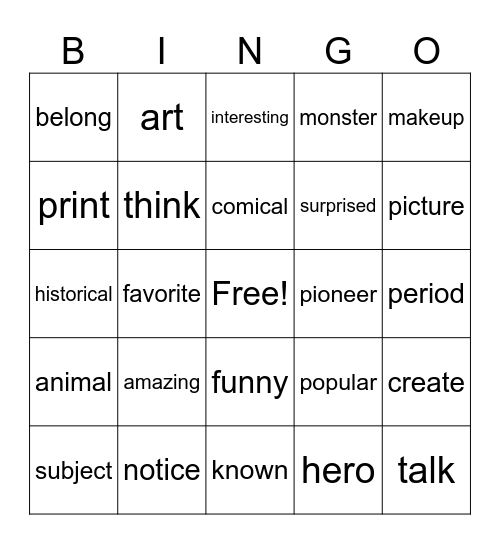Lesson 6_英コⅠ　Bingo Card