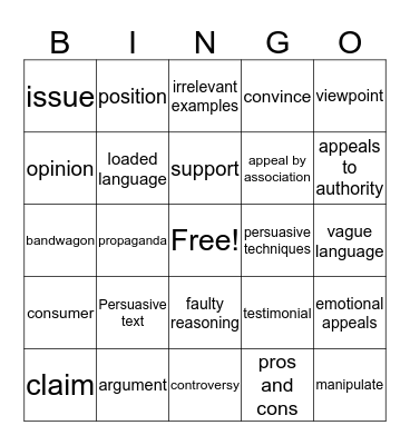 Argument and Persuasion Bingo Card