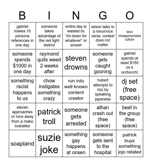 JAPAN TRIP Bingo Card