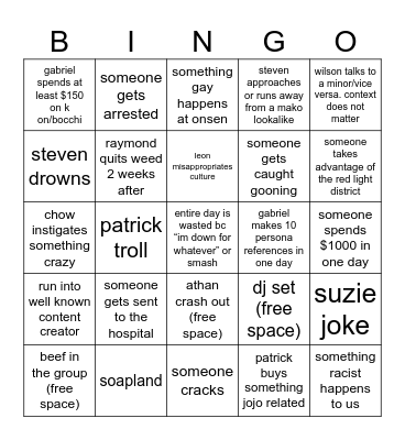 JAPAN TRIP Bingo Card