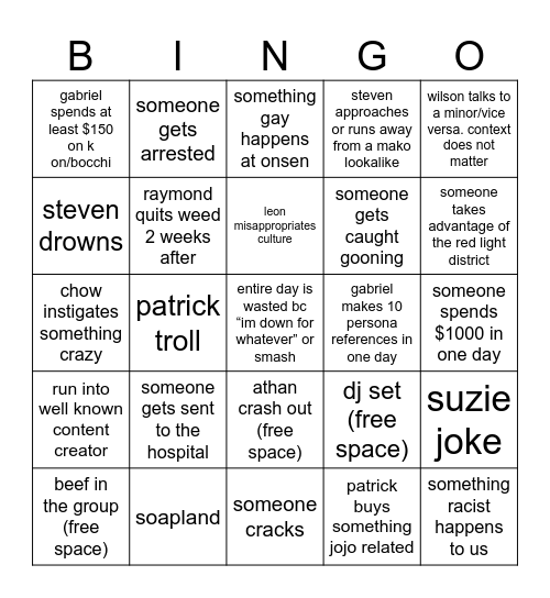 JAPAN TRIP Bingo Card