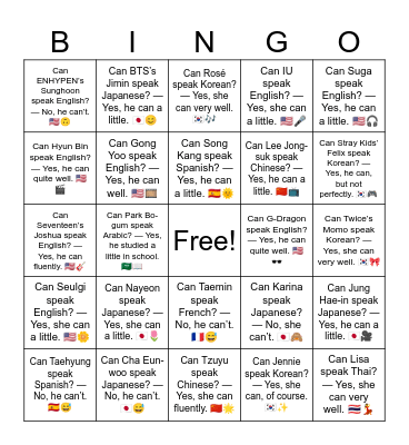 B9 L5 Can Lisa speak Thai? — Yes, she can very well. 🇹🇭💃 Bingo Card