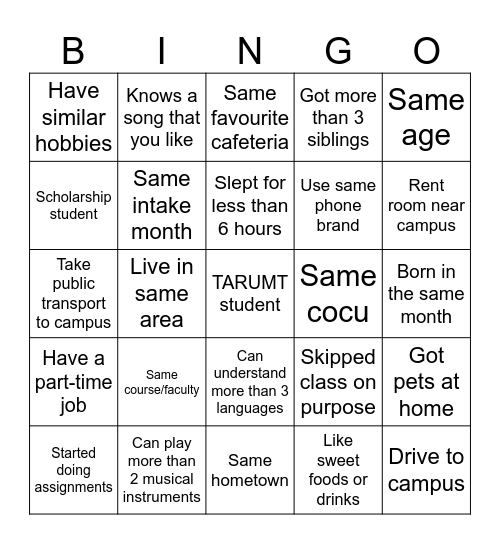 Untitled Bingo Card