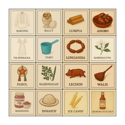 Filipino Bingo Card