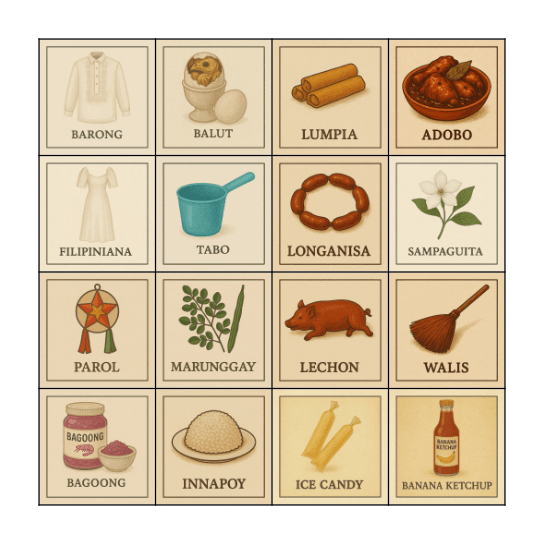 Filipino Bingo Card