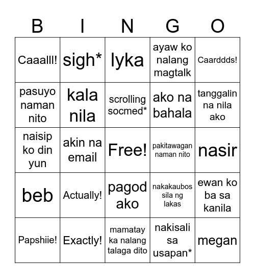 Humba Bingo Card