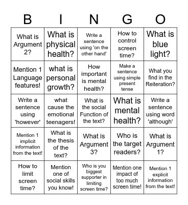 Analytical Text Bingo Card