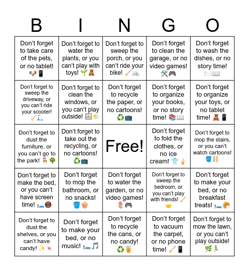 B14 L8 Don't forget Bingo Card