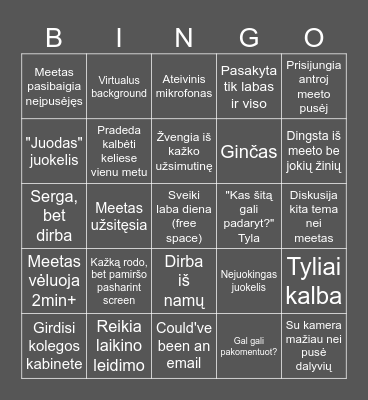 Teams meeting BINGO Card