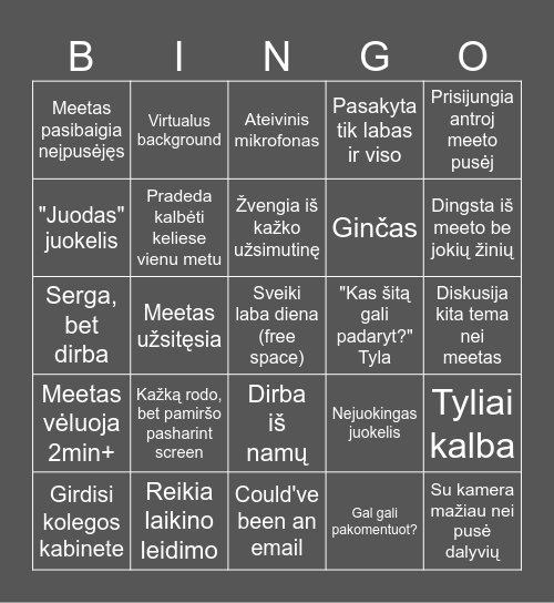 Teams meeting BINGO Card