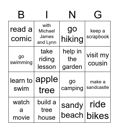 Unit 9 song Bingo Card