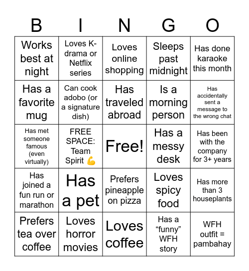 B I N G O: WFH EDITION Bingo Card