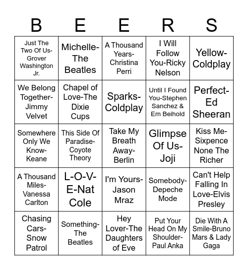 Brass Tap Music Bingo Card