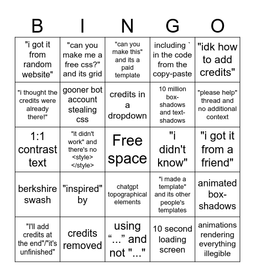 CSS Bingo Card