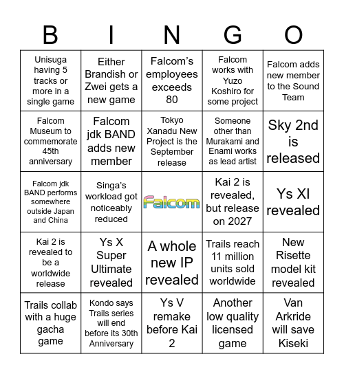 #Falcom2026PredictionBingo Card