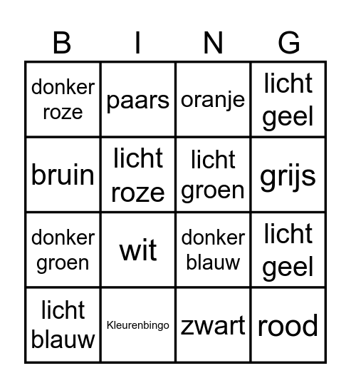 Kleuren Bingo Card
