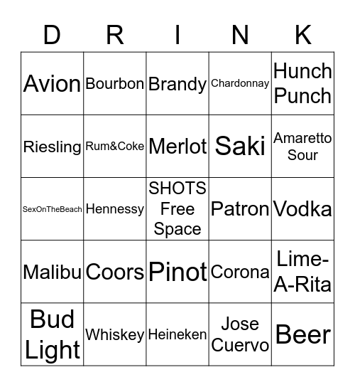 Drinking Bingo Card