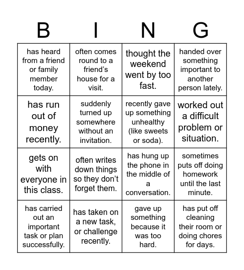 Find someone who… Bingo Card