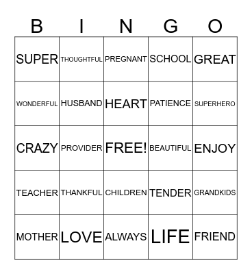 MOTHERS DAY Bingo Card