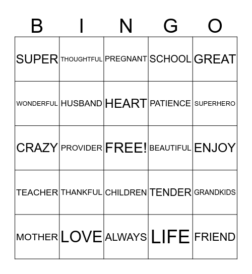 MOTHERS DAY Bingo Card