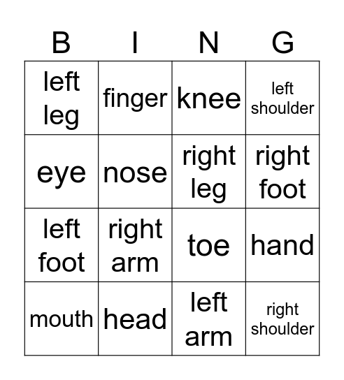 BODY Bingo Card