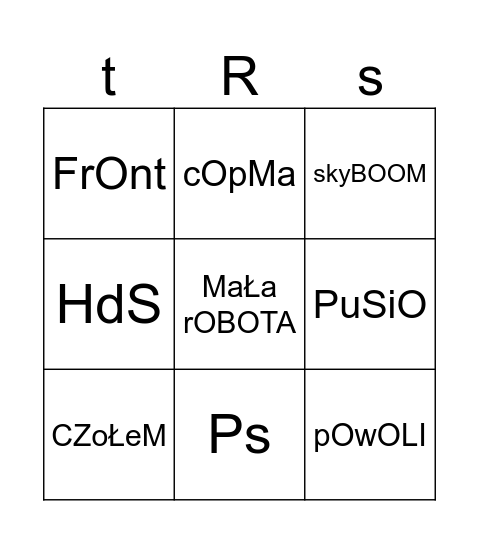 TrakCJA sYsTeM Bingo Card