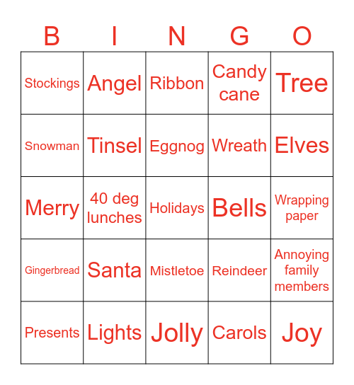Christmas Bingo Card