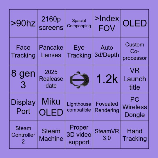 Valve Deckard/Steam Frame Bingo Card