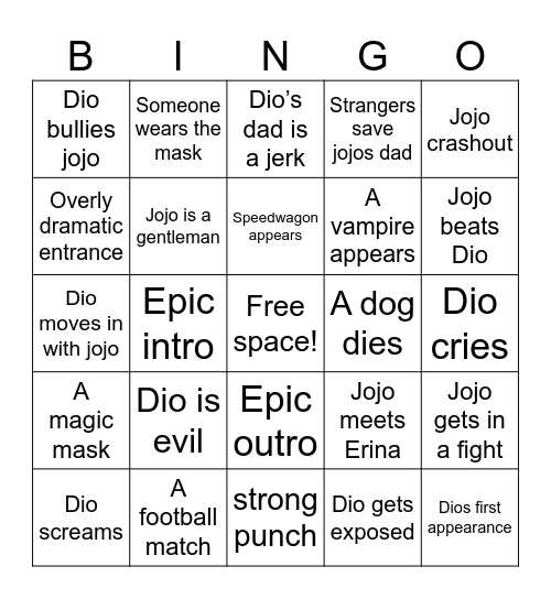 JJBA Bingo Card