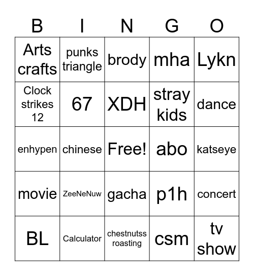 Untitled Bingo Card