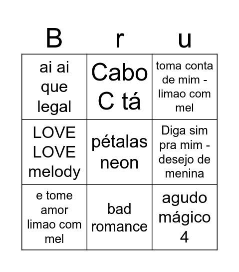 Brungo Bingo Card