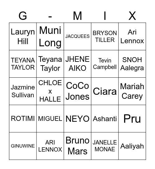 G-mix Bingo Card