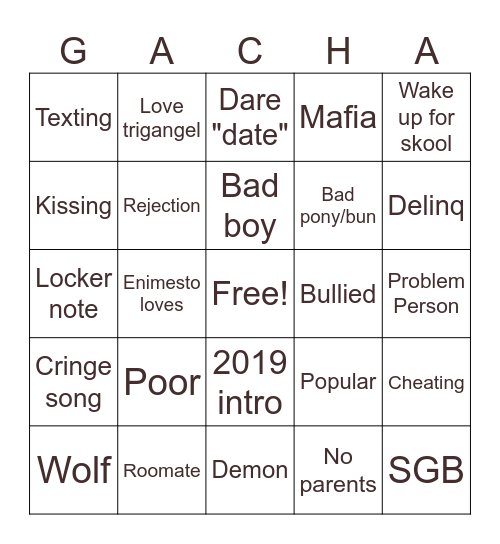 Gacha bingo Card