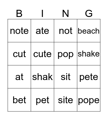 Short and Long Vowel Sounds Bingo Card