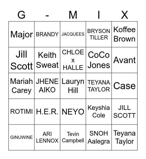 G-mix Bingo Card