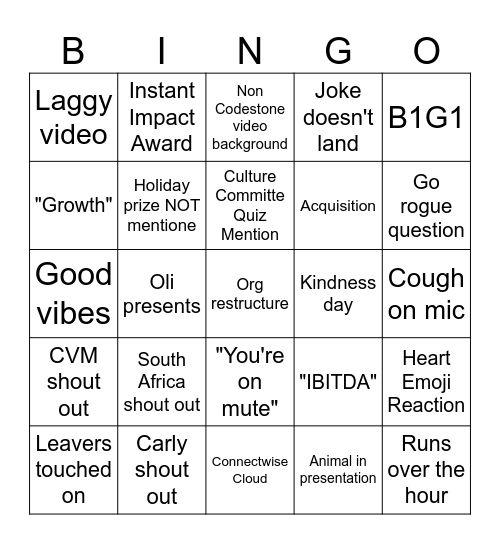 Town Hall Bingo Card