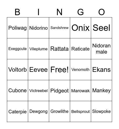 Generation 1 Bingo Card