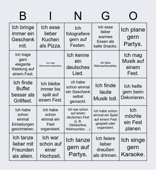 Fest und ich! Bingo Card