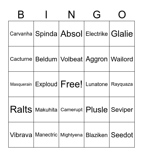 Generation 3 Bingo Card