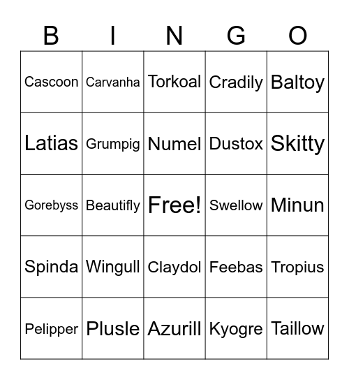 Generation 3 Bingo Card
