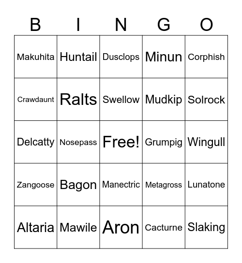 Generation 3 Bingo Card