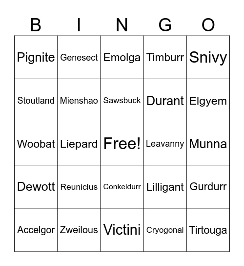 Generation 5 Bingo Card