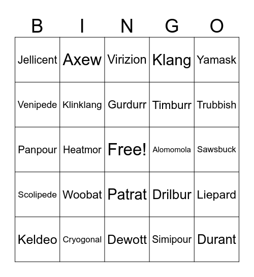 Generation 5 Bingo Card