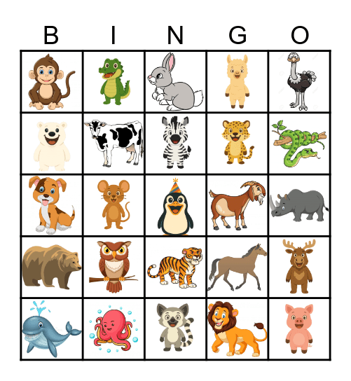 Animals Bingo Card