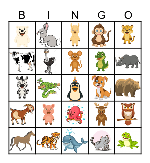 Animals Bingo Card