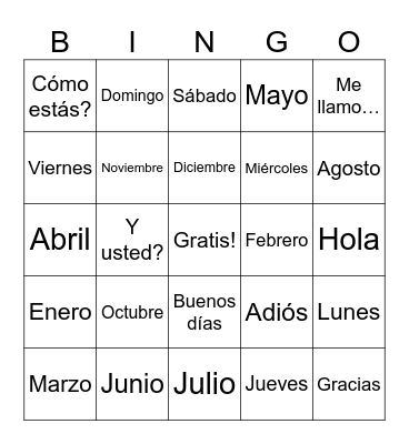 Spanish Review Bingo Card